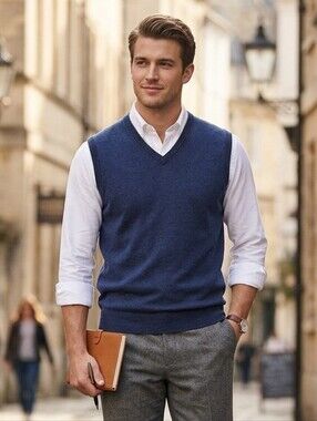 Joseph Abboud Men's Quiet Luxury Preppy Navy Merino Wool Knit Vest Size Medium